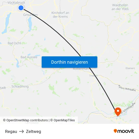 Regau to Zeltweg map