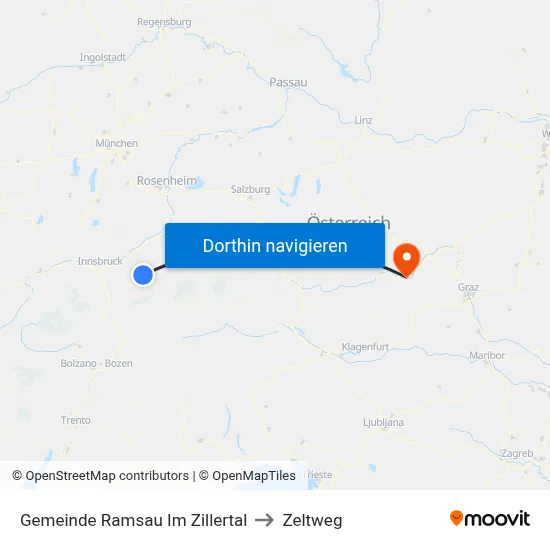 Gemeinde Ramsau Im Zillertal to Zeltweg map