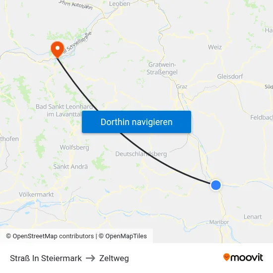 Straß In Steiermark to Zeltweg map