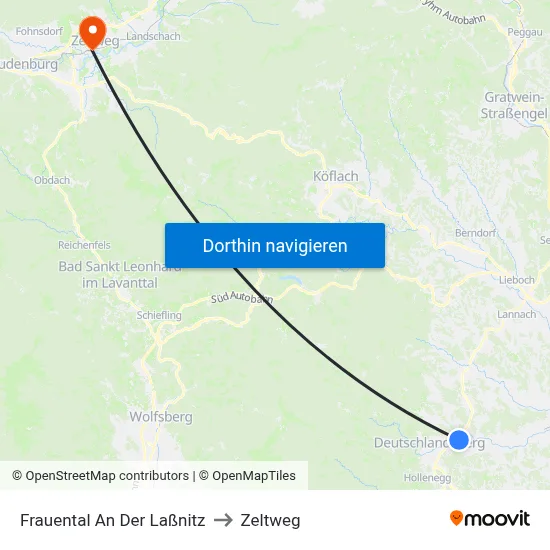 Frauental An Der Laßnitz to Zeltweg map