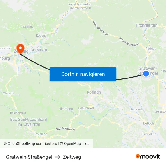 Gratwein-Straßengel to Zeltweg map