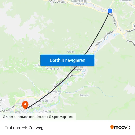 Traboch to Zeltweg map