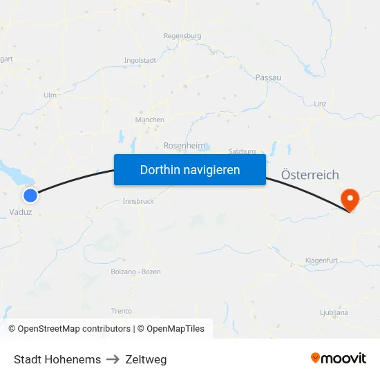 Stadt Hohenems to Zeltweg map
