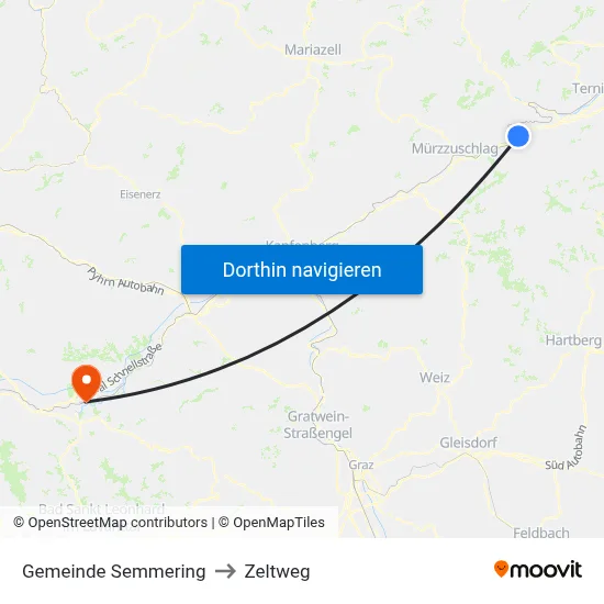 Gemeinde Semmering to Zeltweg map