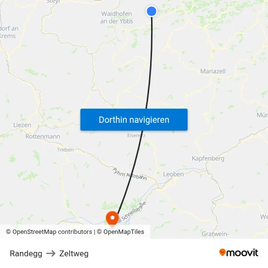 Randegg to Zeltweg map