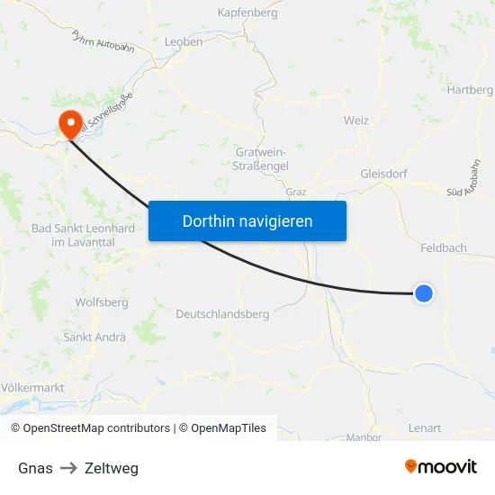 Gnas to Zeltweg map
