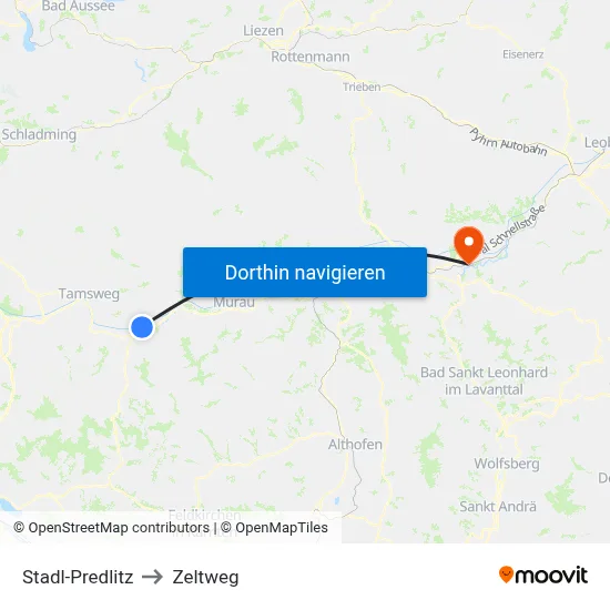 Stadl-Predlitz to Zeltweg map