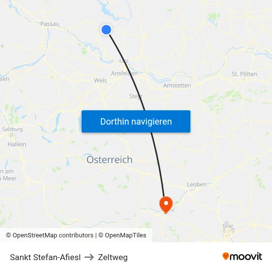 Sankt Stefan-Afiesl to Zeltweg map