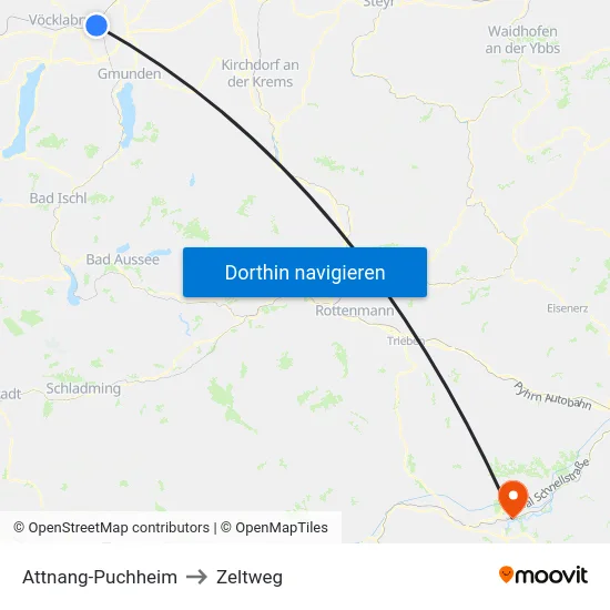 Attnang-Puchheim to Zeltweg map