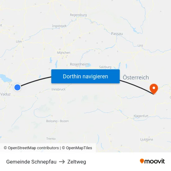 Gemeinde Schnepfau to Zeltweg map