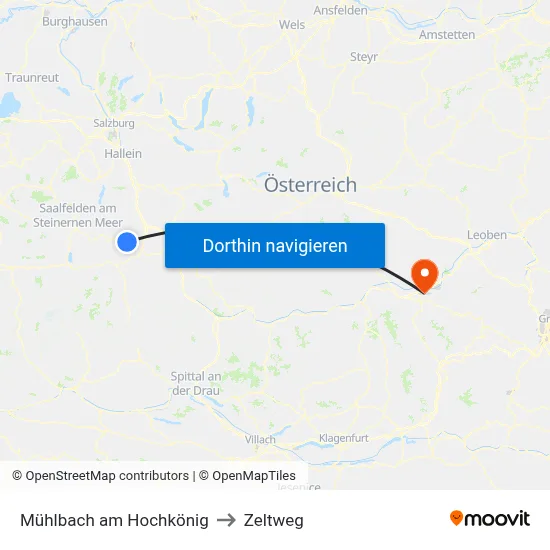 Mühlbach am Hochkönig to Zeltweg map