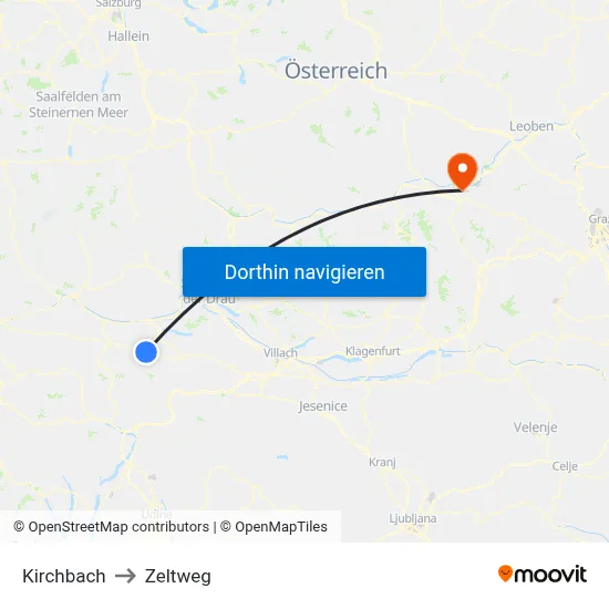 Kirchbach to Zeltweg map