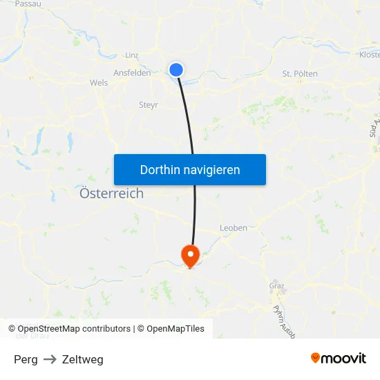 Perg to Zeltweg map