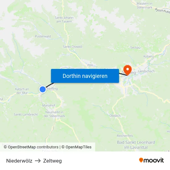 Niederwölz to Zeltweg map