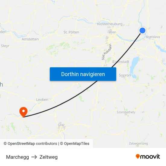 Marchegg to Zeltweg map
