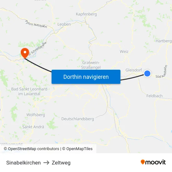 Sinabelkirchen to Zeltweg map
