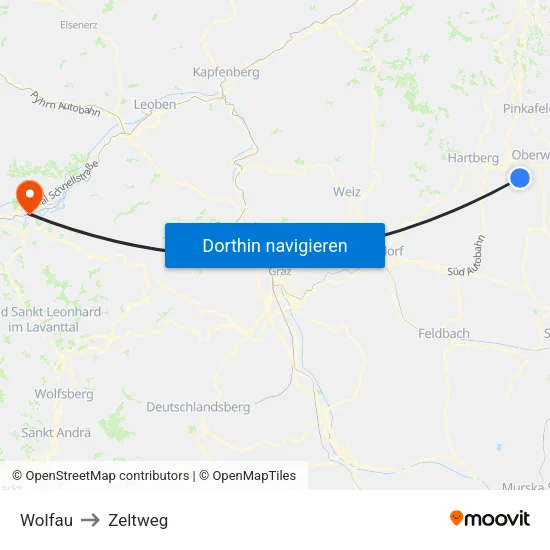 Wolfau to Zeltweg map