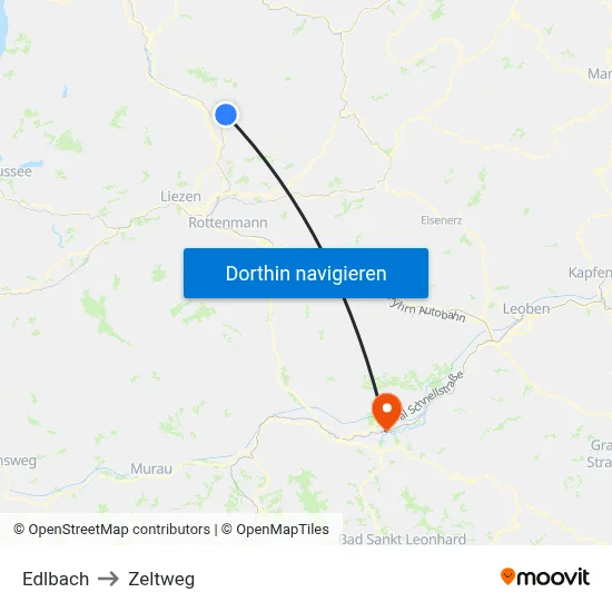 Edlbach to Zeltweg map