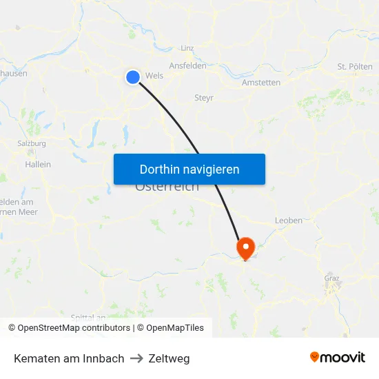 Kematen am Innbach to Zeltweg map