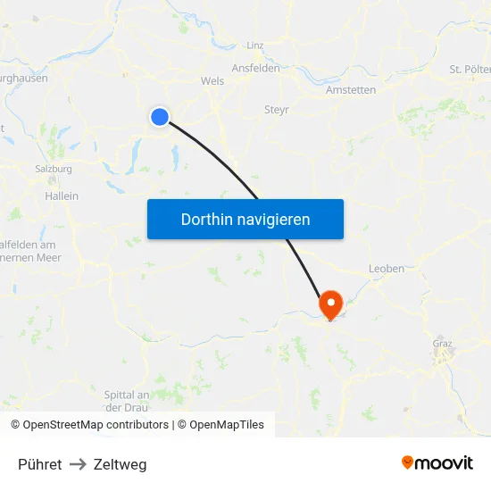 Pühret to Zeltweg map