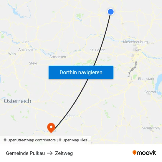 Gemeinde Pulkau to Zeltweg map