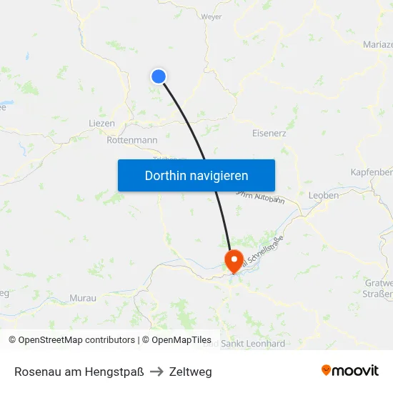 Rosenau am Hengstpaß to Zeltweg map