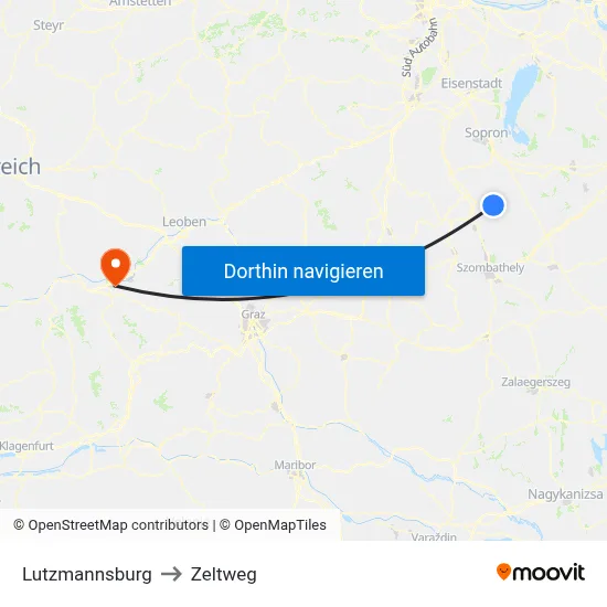 Lutzmannsburg to Zeltweg map