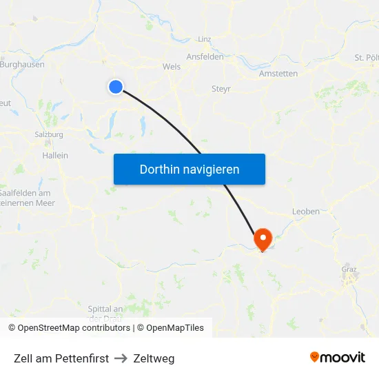 Zell am Pettenfirst to Zeltweg map
