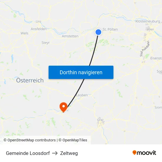 Gemeinde Loosdorf to Zeltweg map