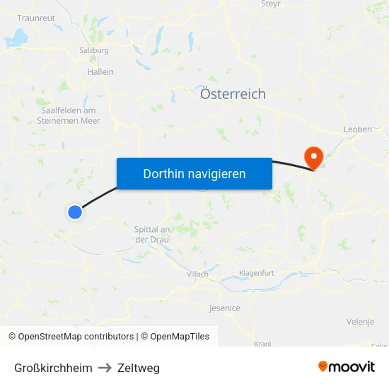 Großkirchheim to Zeltweg map