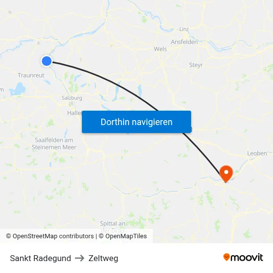 Sankt Radegund to Zeltweg map