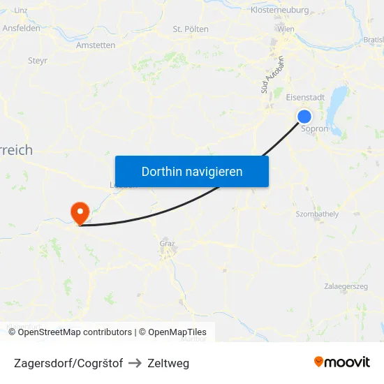 Zagersdorf/Cogrštof to Zeltweg map