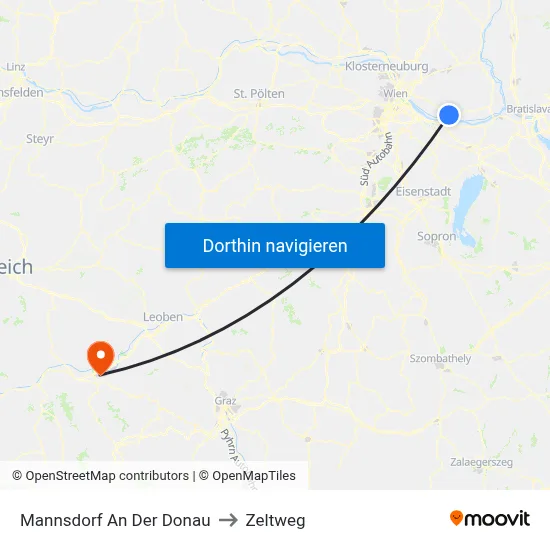 Mannsdorf An Der Donau to Zeltweg map