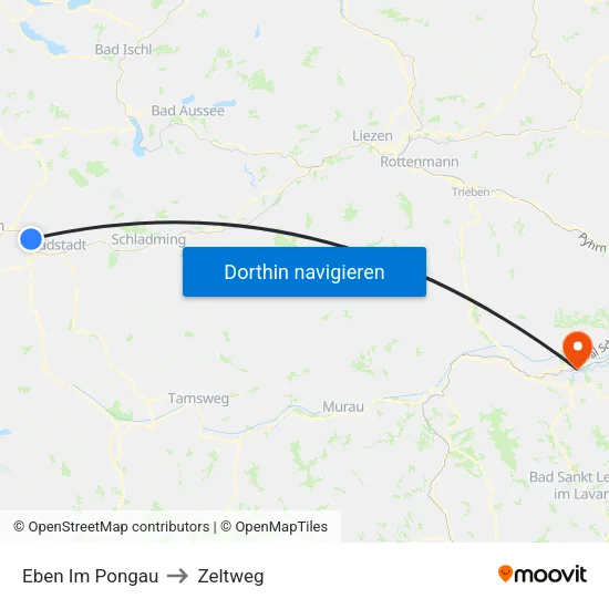 Eben Im Pongau to Zeltweg map