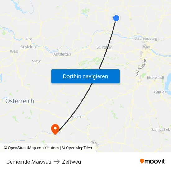 Gemeinde Maissau to Zeltweg map