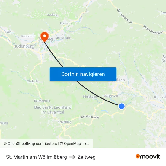 St. Martin am Wöllmißberg to Zeltweg map