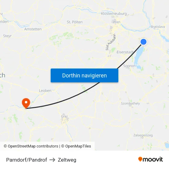 Parndorf/Pandrof to Zeltweg map