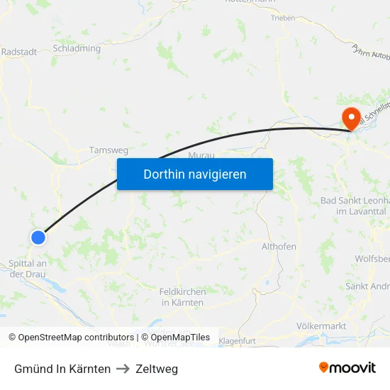 Gmünd In Kärnten to Zeltweg map