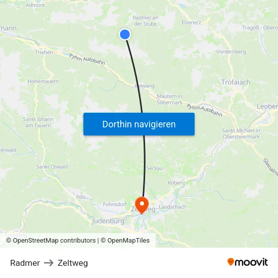 Radmer to Zeltweg map
