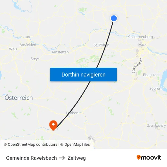 Gemeinde Ravelsbach to Zeltweg map