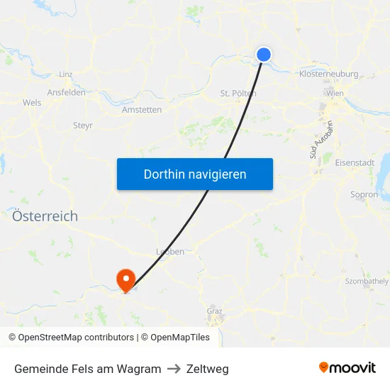 Gemeinde Fels am Wagram to Zeltweg map