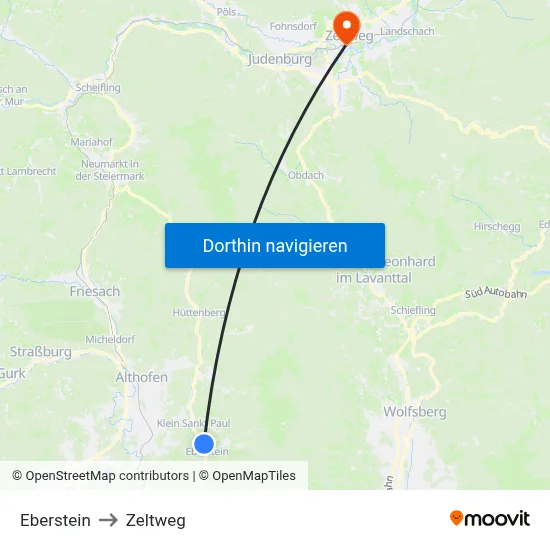Eberstein to Zeltweg map