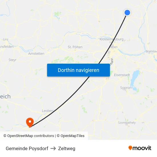 Gemeinde Poysdorf to Zeltweg map