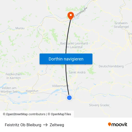 Feistritz Ob Bleiburg to Zeltweg map