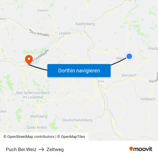 Puch Bei Weiz to Zeltweg map