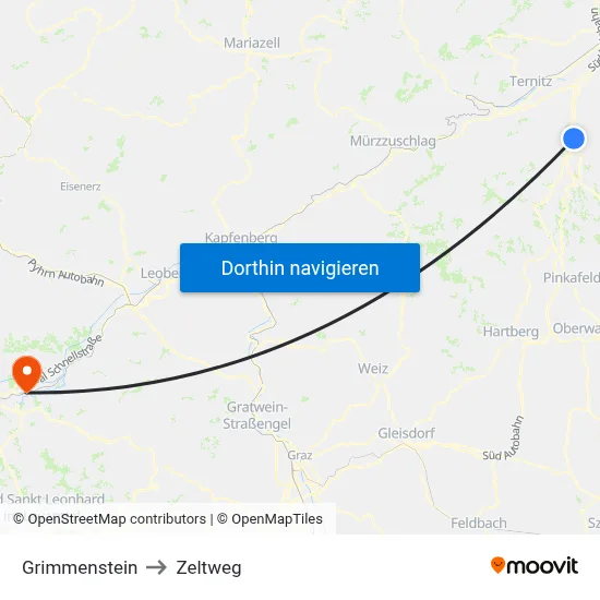 Grimmenstein to Zeltweg map