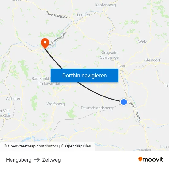 Hengsberg to Zeltweg map