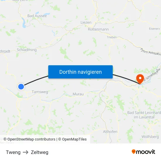 Tweng to Zeltweg map