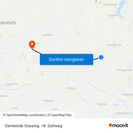 Gemeinde Güssing to Zeltweg map