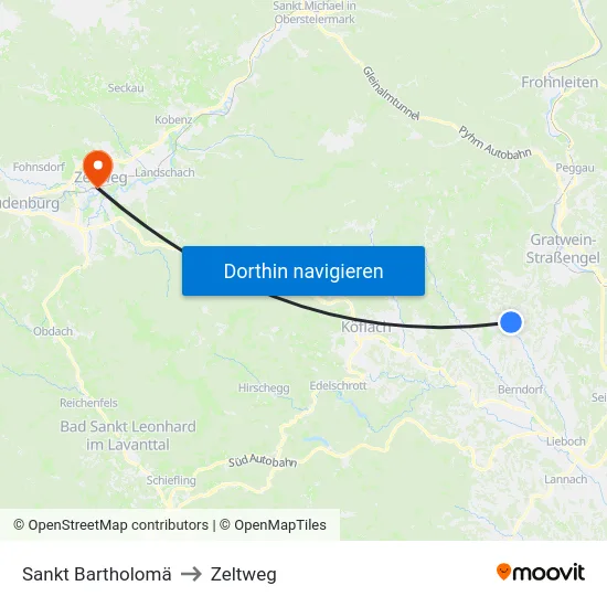 Sankt Bartholomä to Zeltweg map